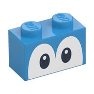 Brick 1 x 2 with Blue Eyes (Yoshi) Print (Dark Azure)
