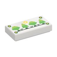 Tile 1 x 2 with Nails, Sun, Bright Green/Lime Trees on Dark Green Ground Print (White)