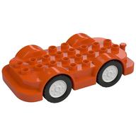 Duplo Car Base 4 x 8 with Four Black Wheels and White Hubs (Reddish Orange)
