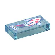 Tile 1 x 2 with White Fish (Koi) Print (Trans-Light Blue)
