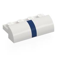 Brick Curved 2 x 4 x 1 with Dark Blue Stripe Print (White)