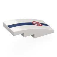 Brick Curved 4 x 2 No Studs with Dark Blue Stripe, Red Cobra Badge Print (White)