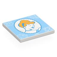 Tile 4 x 4 with Classic Cinderella Portrait on White Background, Bright Light Blue Border Print (White)