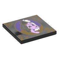 Tile 4 x 4 with Dark Purple/Lavender Cruella De Vil Portrait, Gold Border, Symbols, '1961' Print (Black)