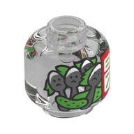 Minifig Head with Pickles, Spoons with Faces in Jar, Red Label Print (Trans-Clear)