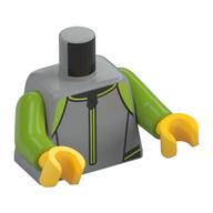 Torso, Wetsuit, Lime Trim, Zipper Print, Lime Arms, Yellow Hands (Light Bluish Gray)