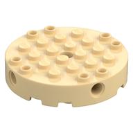 Brick Round 6 x 6 with 4 Side Pin Holes and Center Hole (Tan)