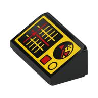 Brick Sloped 30° 1 x 2 x 2/3 with Yellow Control Panel, Grid with Red Marker, Radar, Buttons Print (Black)