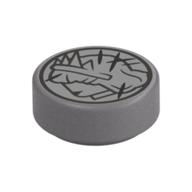 Tile Round 1 x 1 with Scratched Coin, Heads Print (Flat Silver)
