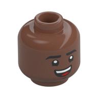 Minifig Head Miles Morales, Eyebrows, Open Mouth Smile / Confused Print (Medium Brown)
