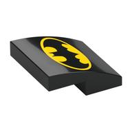 Brick Curved 2 x 2 x 2/3 with Yellow Batman Symbol Print (Black)