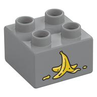 Duplo Brick 2 x 2 with Banana Peel Print (Light Bluish Gray)