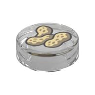 Tile Round 1 x 1 with Peanuts Print (Trans-Clear)