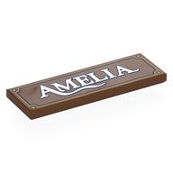 Tile 2 x 6 with White 'AMELIA', Border Print (Reddish Brown)