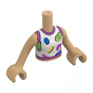 Minidoll Torso Girl with White Shirt, Dark Pink Trim, Blue/Lime/Yellow Shapes Print, Warm Tan Arms and Hands (Warm Tan)