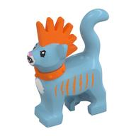 Animal, Cat, Standing with Bright Light Orange Spiky Mohawk and Collar, Bright Light Orange Stripes Print (Medium Azure)