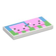 Tile 2 x 4 with Two Pixelated Pigs Print (White)