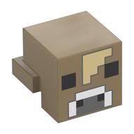 Minifig Head Special, Cube with Rear Ledge, Pixelated Tan Spot, Dark / Light Bluish Grey Nose, Black Eyes Print (Dark Tan)