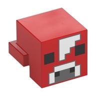 Minifig Head Special, Cube with Rear Ledge, Pixelated Dark/Light Bluish Gray Face, Black Eyes Print (Red)