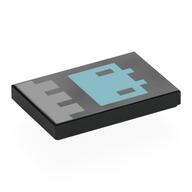 Tile 2 x 3 with Pixelated Banner, Silver Decorations, Metal Blue Creature Print (Black)