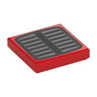 Tile 2 x 2 with Black Grill, Light Bluish Grey Slots Print (Red)