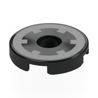 Tile Round 2 x 2 with Hole with Silver Gear Print (Black)