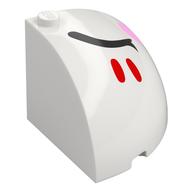 Brick Round Corner 4 x 4 x 3 Quarter Dome Top with Closed Black Eyes, Red Stripes, Bright Pink Cheek, Right (White)