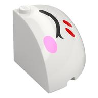 Brick Round Corner 4 x 4 x 3 Quarter Dome Top with Closed Black Eyes, Red Stripes, Bright Pink Cheek, Left (White)