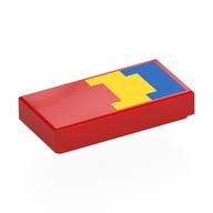 Tile 1 x 2 with Blue, Yellow Shapes Print (Red)