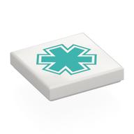 Tile 2 x 2 with Dark Turquoise Star of Life Print (White)