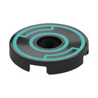 Tile Round 2 x 2 with Hole with Dark Turquoise Circles Print (Black)