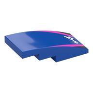 Brick Curved 4 x 2 No Studs with White 'A', Dark Pink/Black Stripes Print (Blue)