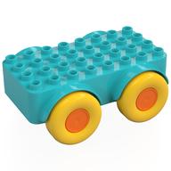 Duplo Car Base 4 x 8 with Four Large Yellow Wheels and Orange Hubs (Medium Azure)