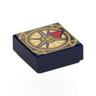 Tile 1 x 1 with Gold Compass, Red Arrow Print (Dark Blue)