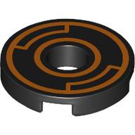 Tile Round 2 x 2 with Hole with Orange Circles Print (Black)