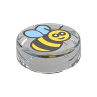 Tile Round 1 x 1 with Bee Print (Trans-Clear)