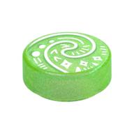 Tile Round 1 x 1 with Curled Shell (Heart of Te Fiti) Print (Opal Trans-Bright Green)