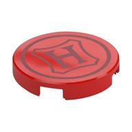 Tile Round 2 x 2 with Seal, 'H' Print (Red)