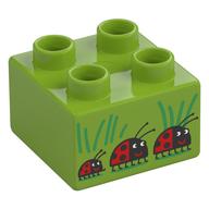 Duplo Brick 2 x 2 with Ladybugs Print (Lime)