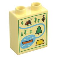 Duplo Brick 1 x 2 x 2 with Map, Ladybug, Trees, River, Lake, Tent, Cano Print (Bright Light Yellow)