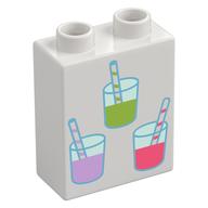 Duplo Brick 1 x 2 x 2 with Lime, Lavender, and Coral Lemonade Glasses Print (White)