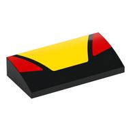 Brick Curved 2 x 4 x 2/3 No Studs with Yellow Trapezoid, Red Triangles Print (Black)