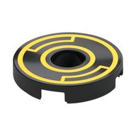 Tile Round 2 x 2 with Hole with Yellow Circles Print (Black)