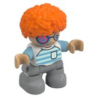 Duplo Figure Child, Afro Dark Orange, Light Bluish Gray Legs, Dark Azure Sleeves (White)