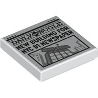 Tile 2 x 2 with Newspaper Daily Bugle 'NEW BUILDING FOR NYC #1 NEWSPAPER' Print (White)