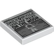 Tile 2 x 2 with Newspaper Daily Bugle 'LEGO MAN WALKS ON THE MOON' Print (White)