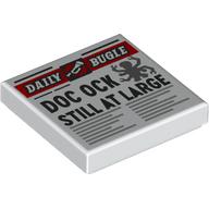 Tile 2 x 2 with Newspaper Daily Bugle 'DOC OCK STILL AT LARGE' Print (White)