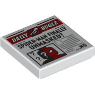 Tile 2 x 2 with Newspaper Daily Bugle 'SPIDER-MAN FINALLY UNMASKED?' Print (White)