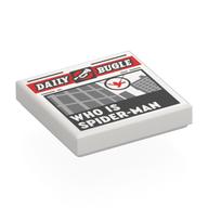 Tile 2 x 2 with Newspaper Daily Bugle 'WHO IS SPIDER-MAN' Print (White)