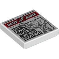 Tile 2 x 2 with Newspaper Daily Bugle 'CITY POWER BLACKOUT WE NEED ELECTRO!' Print (White)